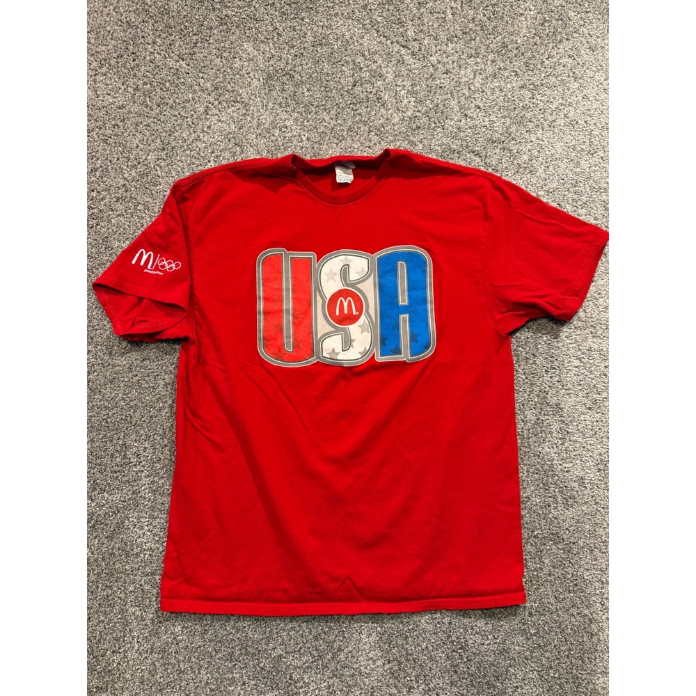 McDonalds USA Olympic T-Shirt‎ Mens XL Red Partner Preshunk Cotton